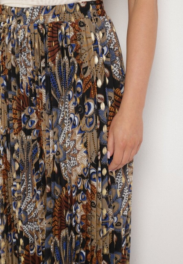 Czarna Plisowana Spódnica z Metalicznym Nadrukiem Firolene