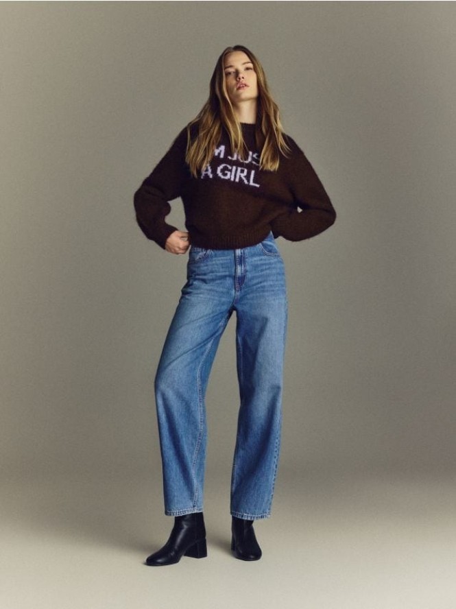 Jeansy barrel leg - niebieski