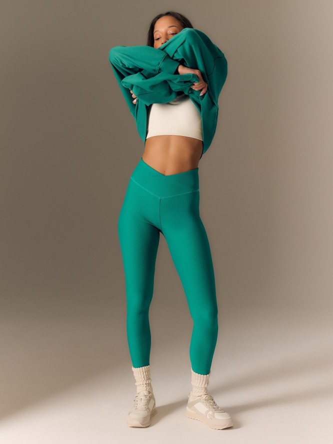 4F Legginsy z prążkowanej dzianiny damskie - zielone XS