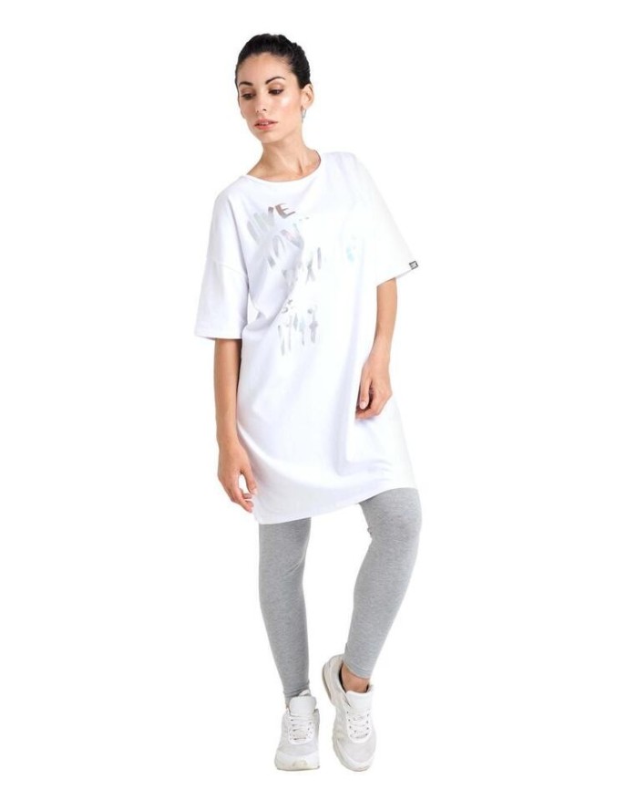 Błyszcząca damska koszulka maxi z krótkim rękawem