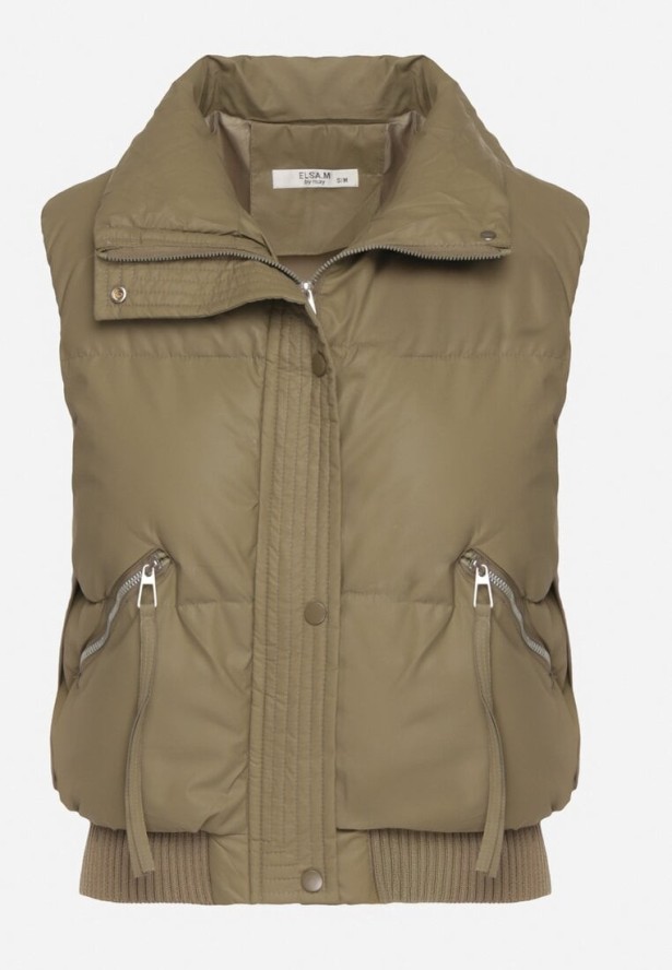 Zielona Pikowana Kamizelka Przejściowa z Imitacji Skóry Isokira