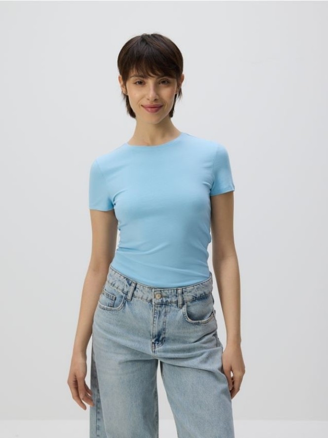 Bawełniany t-shirt slim fit - jasnoniebieski