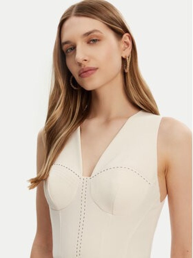 Elisabetta Franchi Sukienka koktajlowa AB-706-51E2-193 Écru Slim Fit