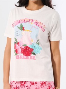 Bawełniana koszulka z nadrukiem wakacyjnym - kremowy