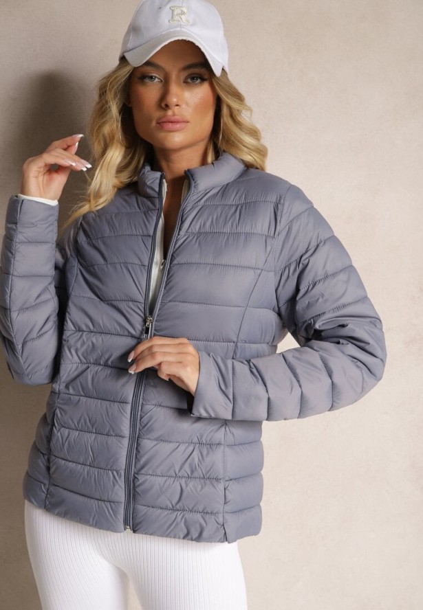 Szara Casualowa Kurtka Ozdobiona Pikowaniem Nelionea