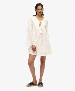 superdry Sukienka mini Ibiza z koronki – 100% bawełna organiczna – OFF WHITE