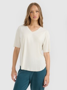 4F T-shirt oversize z modalem damski - beżowy XL