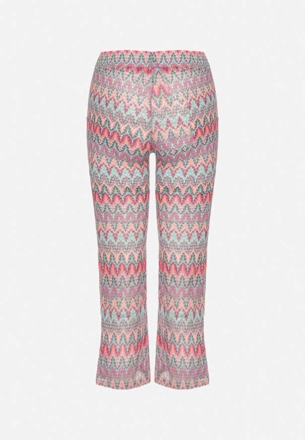 Fuksjowe Spodnie Typu Dzwony z Geometrycznym Wzorem Novivana