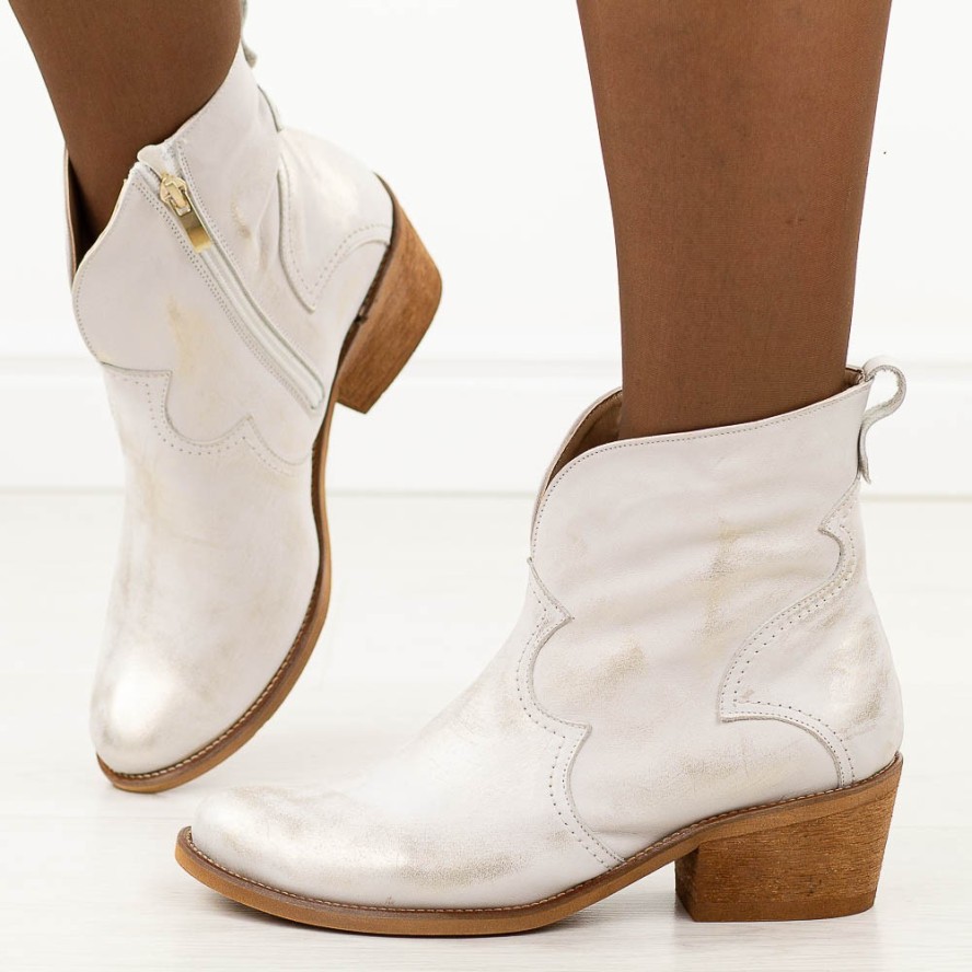 Złote skórzane Polskie kowbojki damskie botki zimowe Deoni B71b Gl