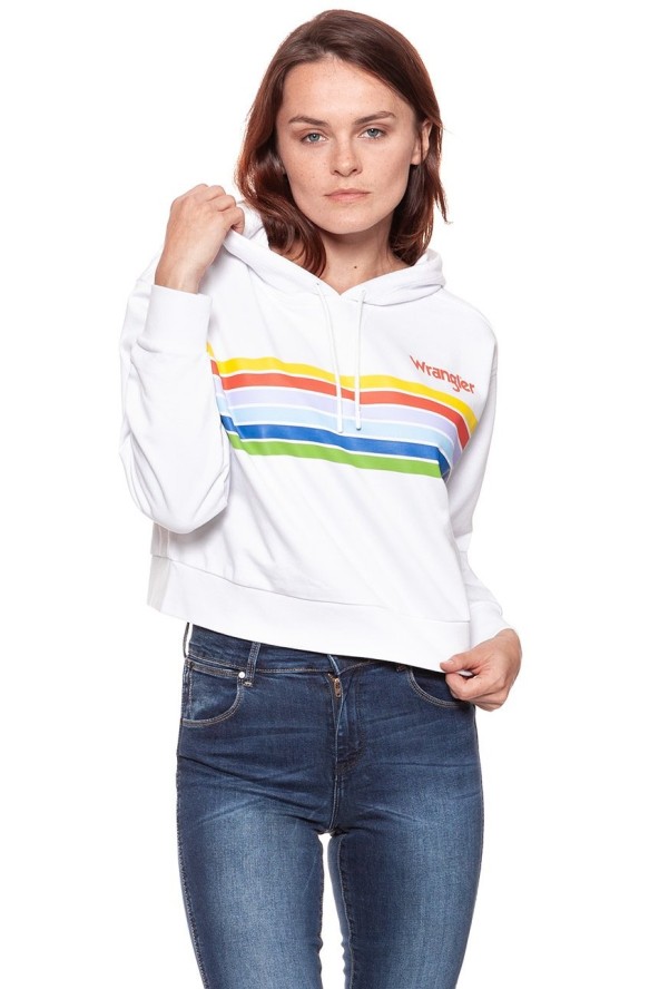 BLUZA WRANGLER DAMSKA CROPPED HOODY WHITE W6073HP12 112130434