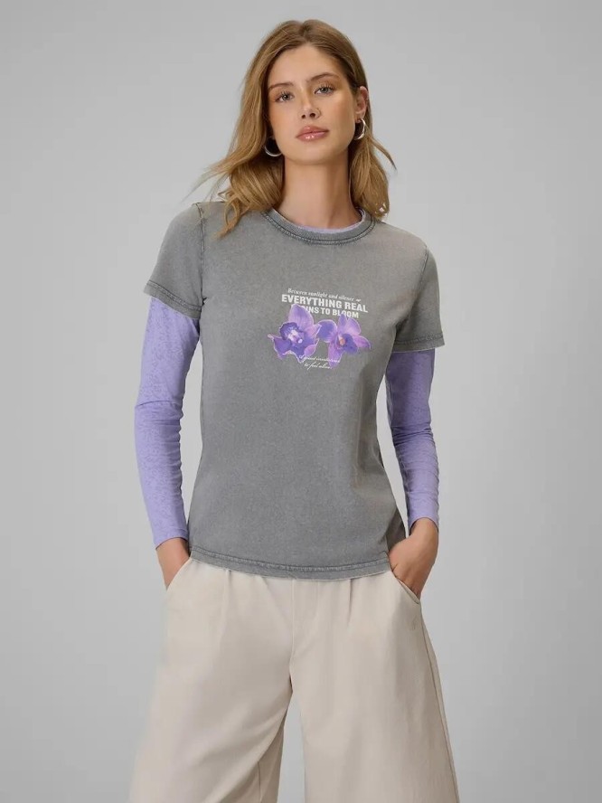 T-shirt regular z nadrukiem damski 4F 4FRSS26TTSHF4513