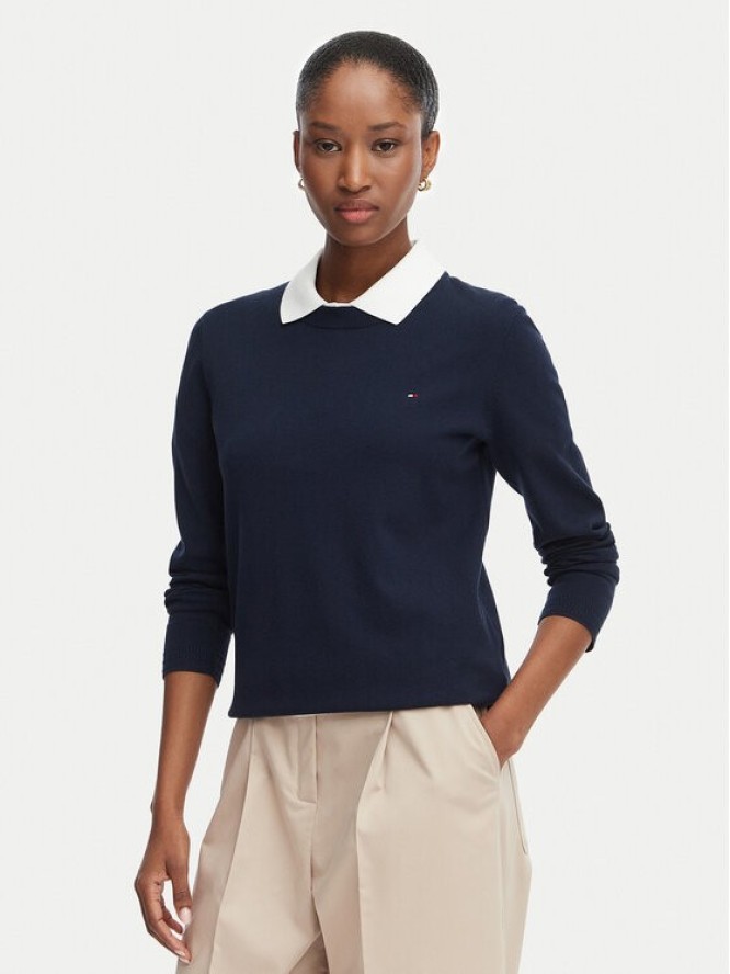 Tommy Hilfiger Sweter Cable Fine WW0WW44984 Granatowy Regular Fit