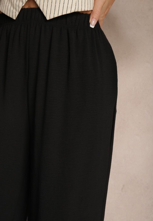 Czarne Szerokie Spodnie Typu Palazzo High Waist Araneira