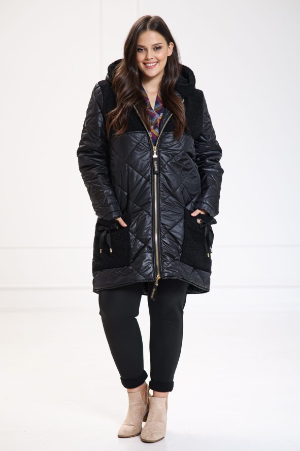 Czarna pikowana kurtka Roksana z wstawkami PLUS SIZE XXL OVERSIZE JESIEŃ ZIMA