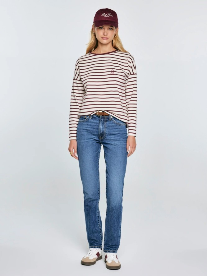 Bluzka damska w paski beżowo-bordowe Alerra 604