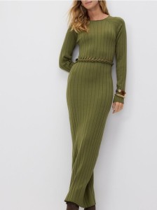 Prążkowana sukienka z wiskozą - ciemnozielony