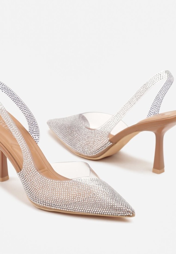 Brązowe Transparentne Sandały Slingback z Cyrkoniami Harilssa