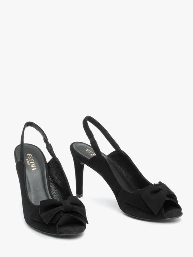 Czarne czółenka peep toe z kokardą