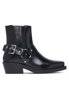 Tommy Jeans Botki Tjw Buckle Leather Cowboy Boots EN0EN03143 Czarny