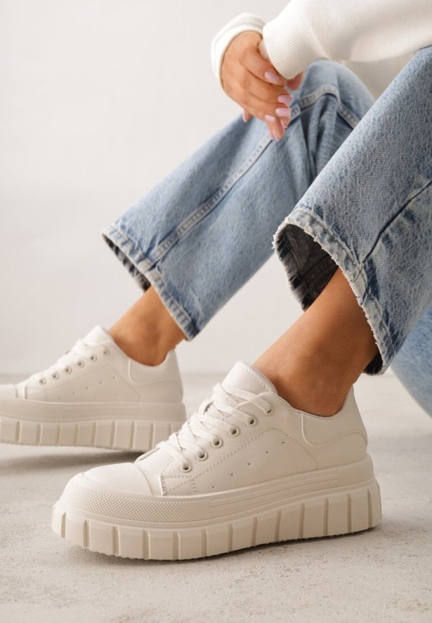 Beżowe Sneakersy VICES na Platformie w Stylu Chunky z Perforacją Hypsyllis