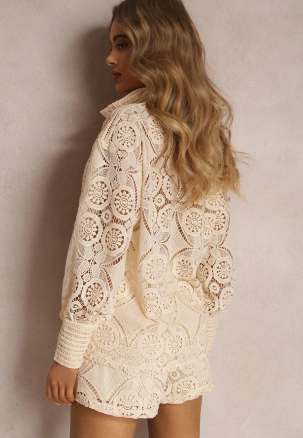 Jasnobeżowy 2-Częściowy Komplet Koronkowy Lolet