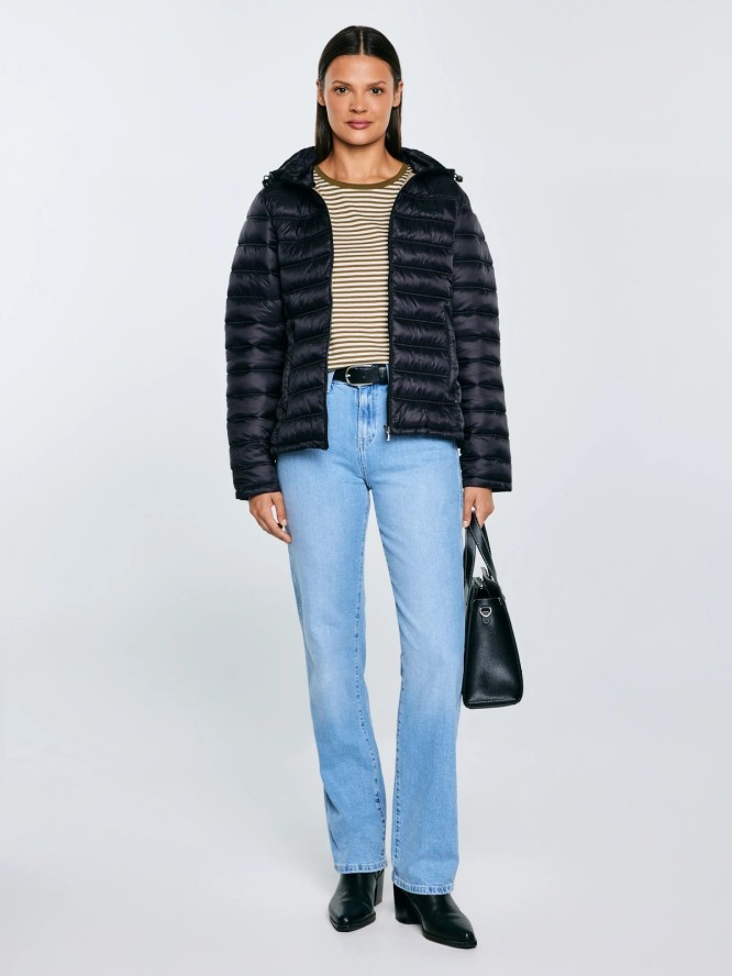 Kurtka damska pikowana z odpinanym kapturem czarna Azeala23 906