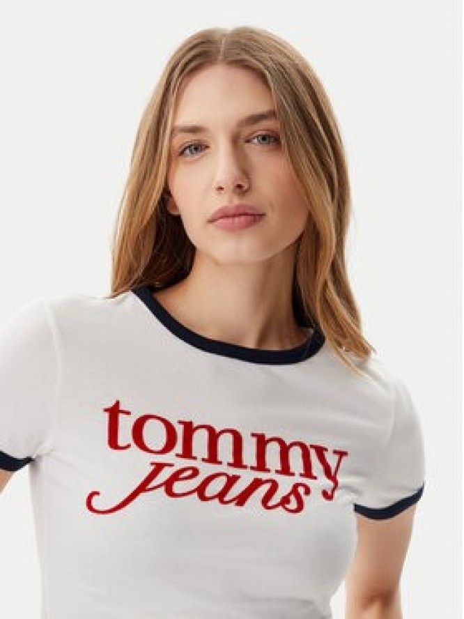 Tommy Jeans T-Shirt Script Ringer DW0DW20631 Écru Slim Fit