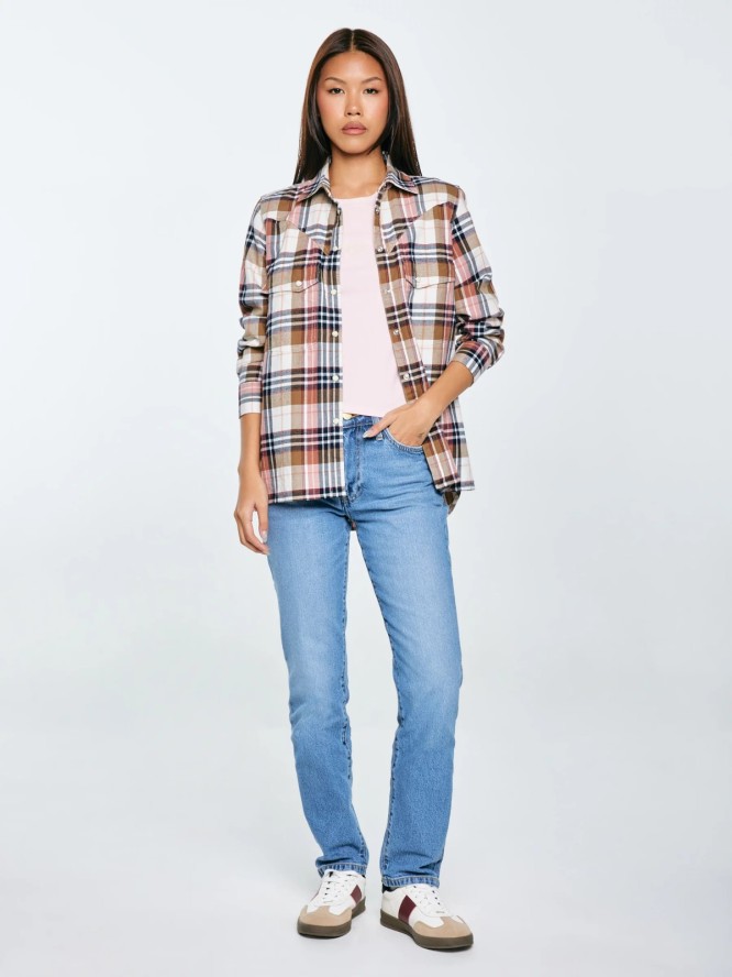 Koszulka damska w prążek z haftem różowa Clarsa 600