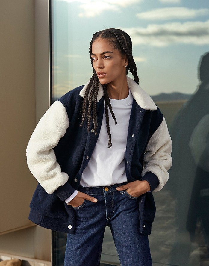 LEE ELONGATED VARSITY JACKET DAMSKA KURTKA PRZEJŚCIOWA SHERPA NAVY L55IEX35 112320682