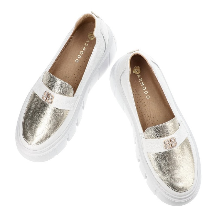 Białe Półbuty Armodo Wsuwane Mokasyny Damskie