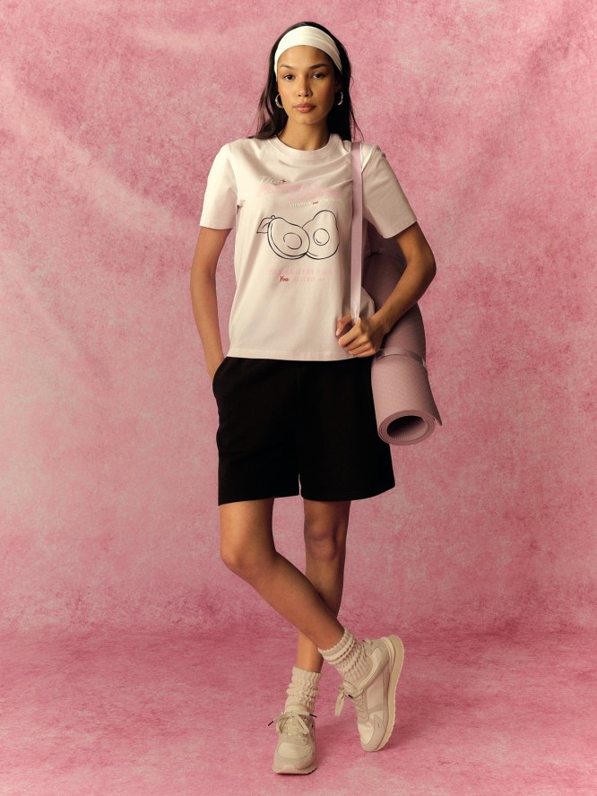 4F T-shirt relaxed z nadrukiem damski - różowy M