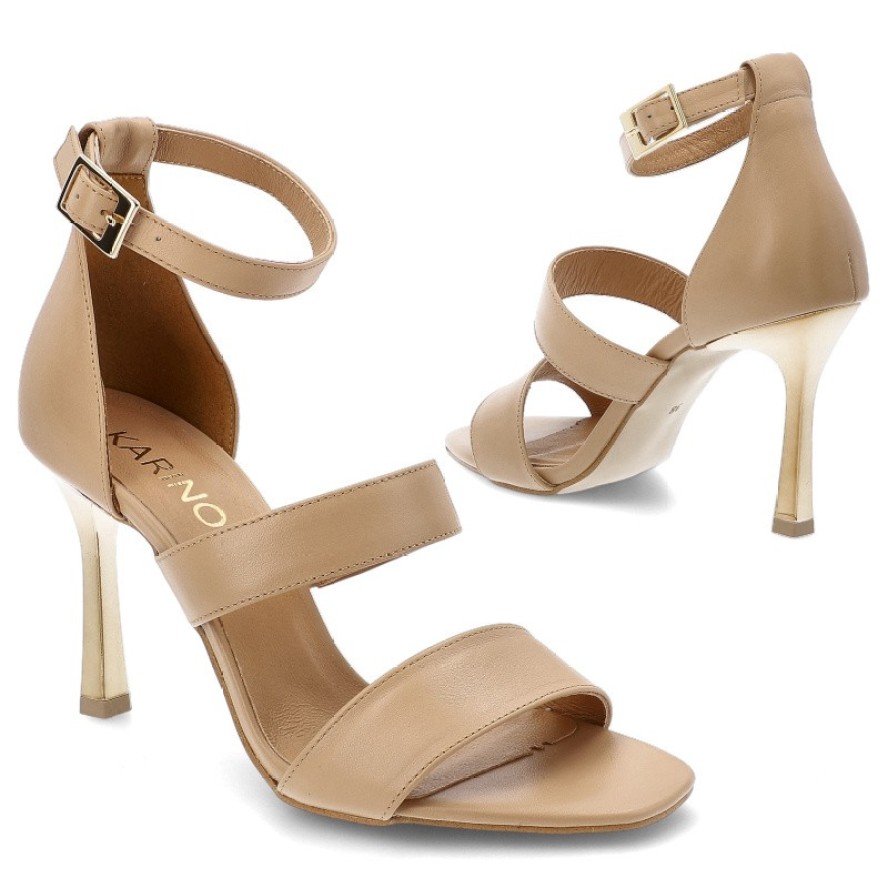 Beżowe Sandały Karino Stylowe Obuwie Damskie Na Szpilce