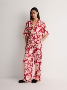 Wzorzyste spodnie z lyocelem - czerwony