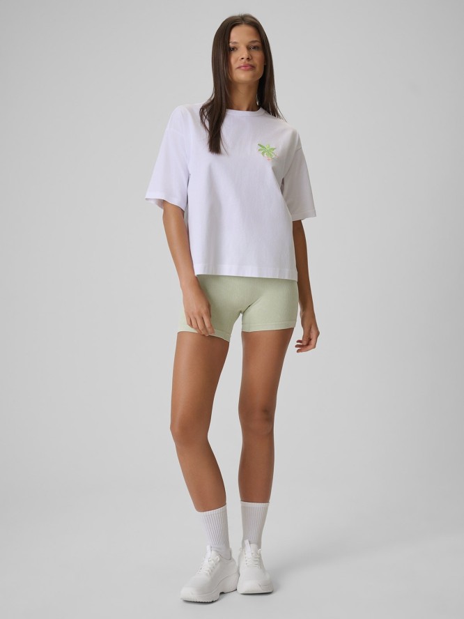 4F T-shirt boxy z nadrukiem damski - biały S