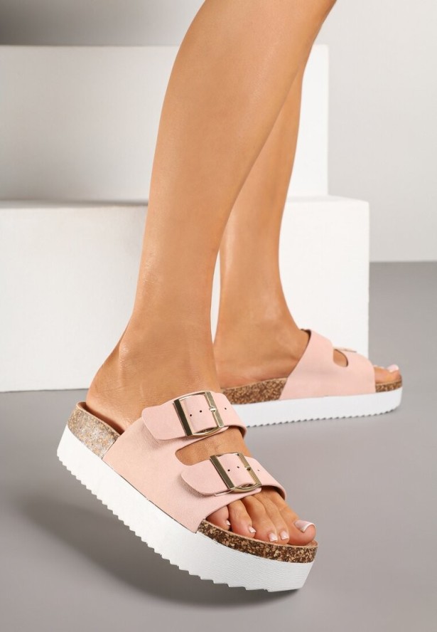 Różowe Klapki z Klamrami i Dwoma Paskami Landisa