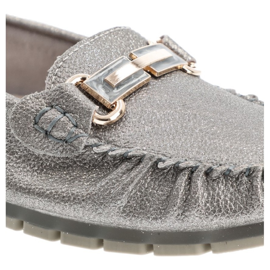 Srebrne Mokasyny S.Barski Wsuwane Obuwie Damskie