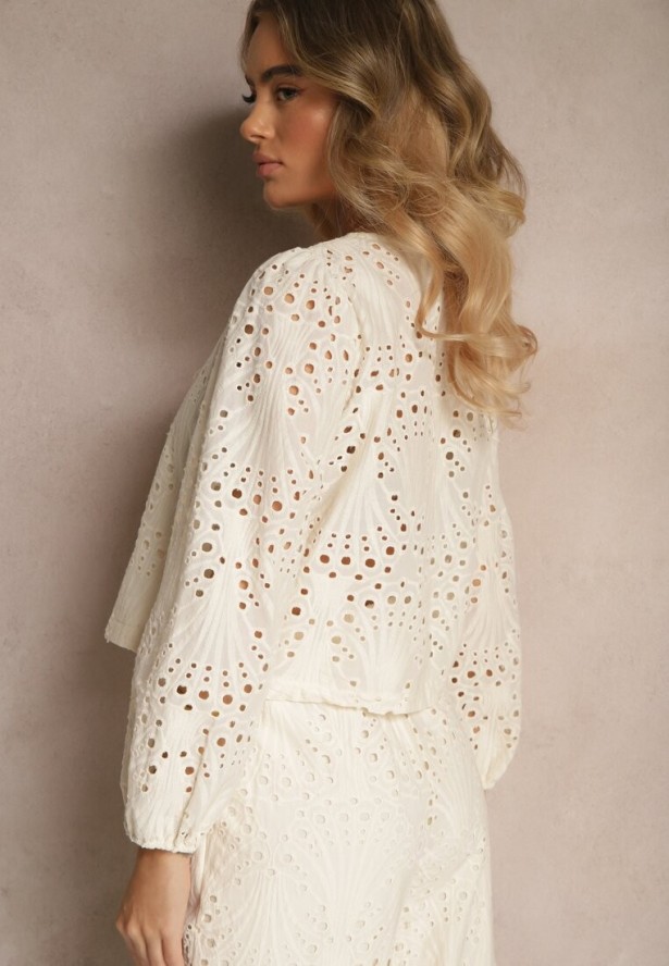 Beżowa Bawełniana Koszula Ozdobiona Haftem Fonliria