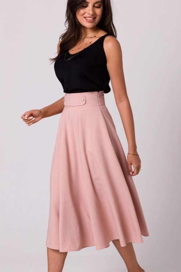 Rozkloszowana spódnica z wysokim stanem i kieszeniami różowa