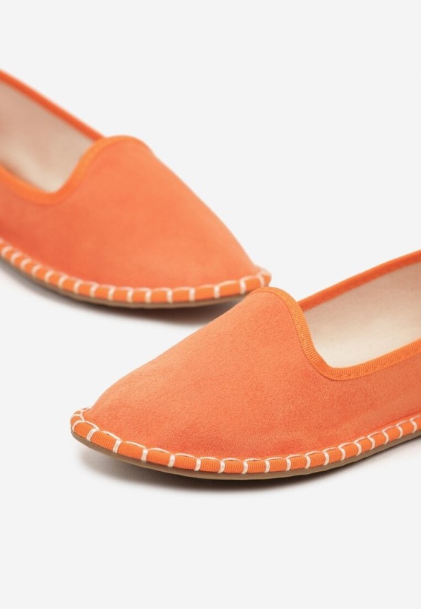 Pomarańczowe Espadryle Balerinki z Przeszyciami Firalissea