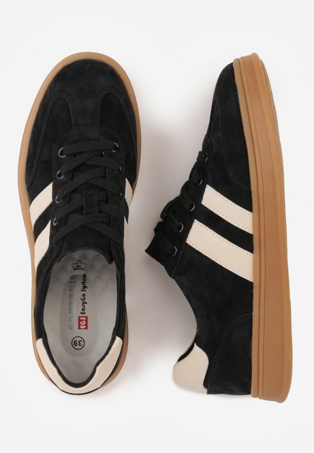 Czarne Sneakersy ze Skóry Naturalnej z Geometrycznym Wzorem Zetisius