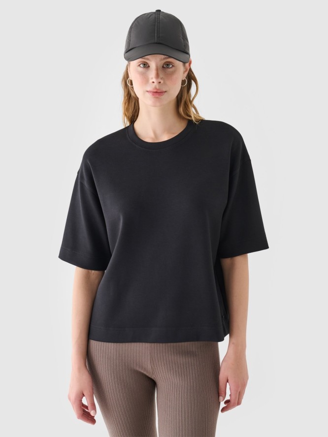 4F T-shirt regular z modalem damski - czarny XS