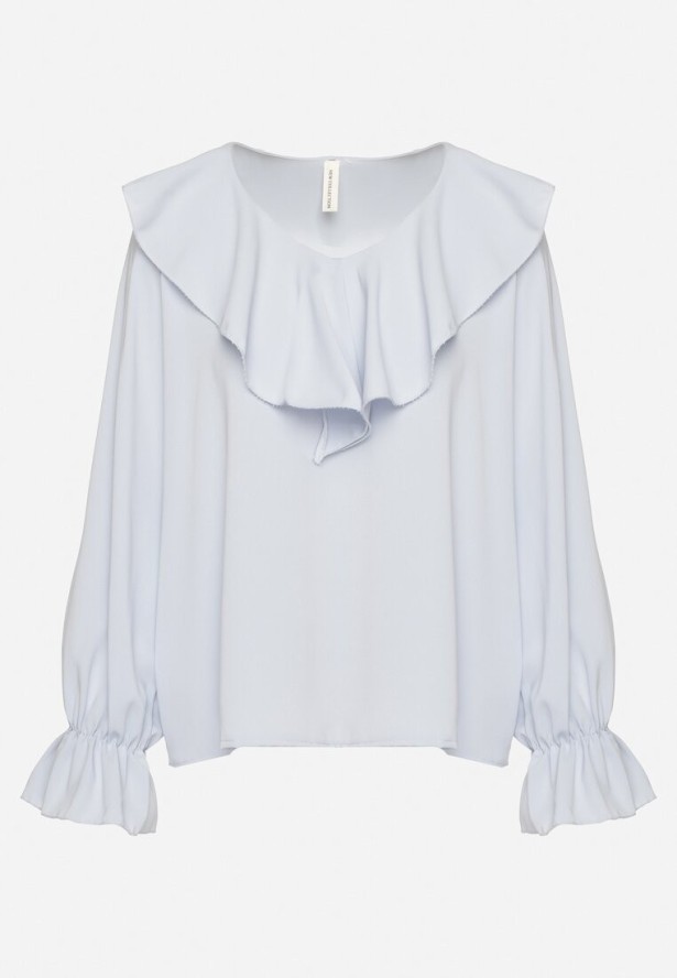Jasnoniebieska Bluzka z Ozdobną Falbanką Tanalissea