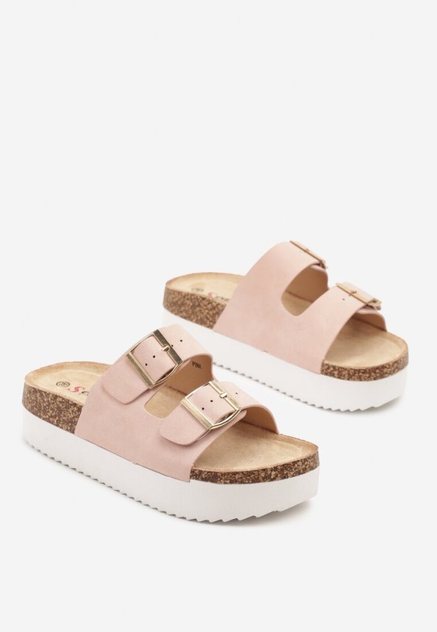 Różowe Klapki z Klamrami i Dwoma Paskami Landisa