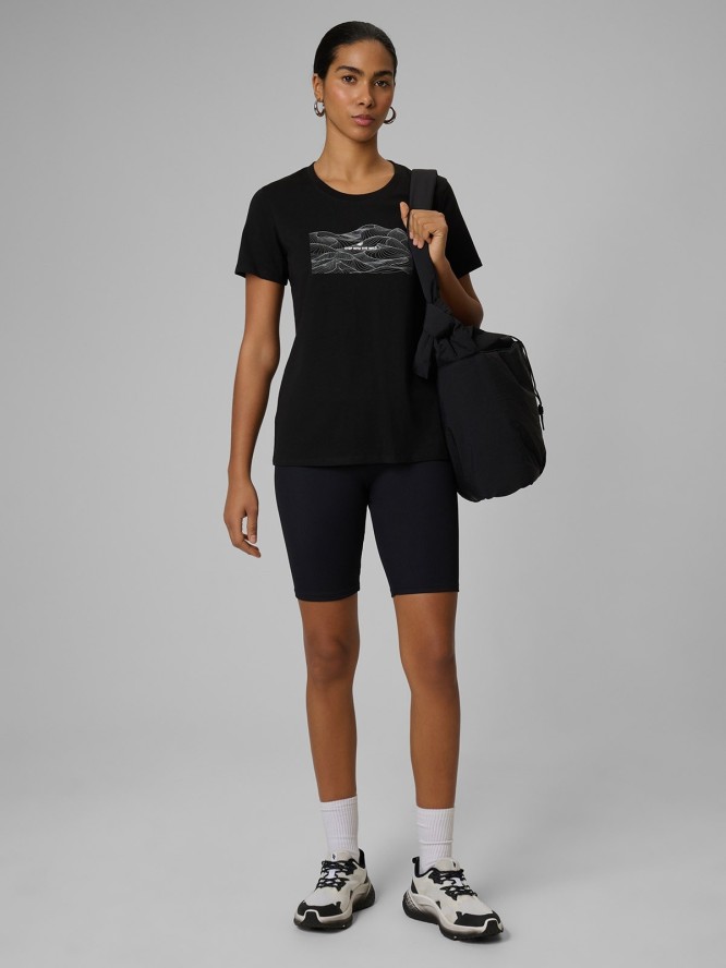 4F T-shirt regular z nadrukiem damski - czarny XS