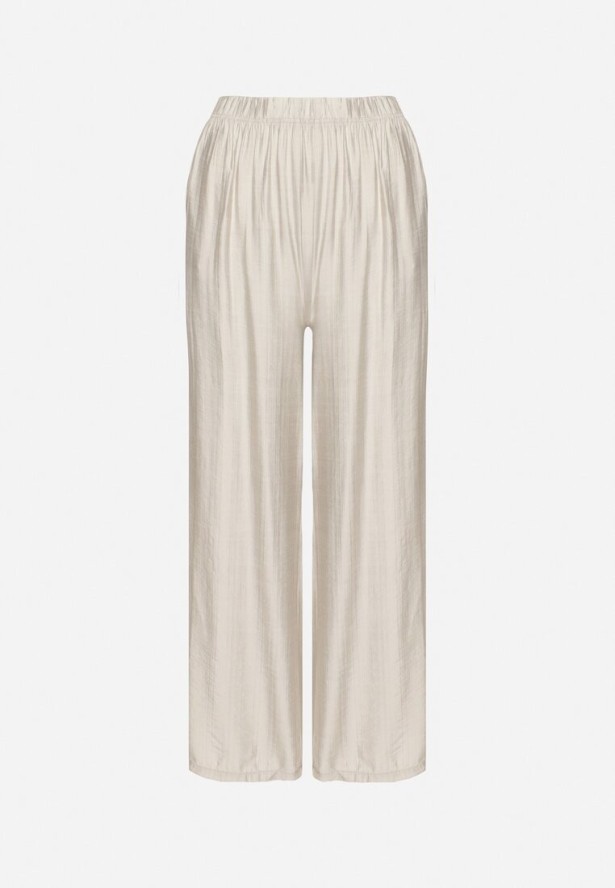 Jasnoszare Szerokie Spodnie Typu Palazzo z Wysokim Stanem Varlevi