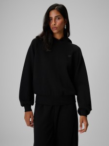 4F Bluza dresowa regular z kapturem damska - czarna XS