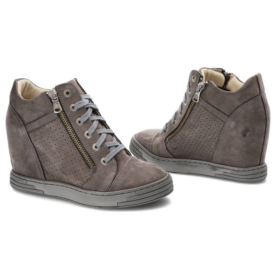 Szare Botki Baldaccini Damskie Buty Na Koturnie