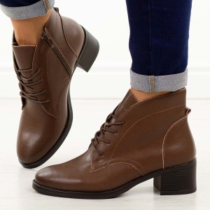 Brązowe skórzane botki damskie Jezzi Ol23-2