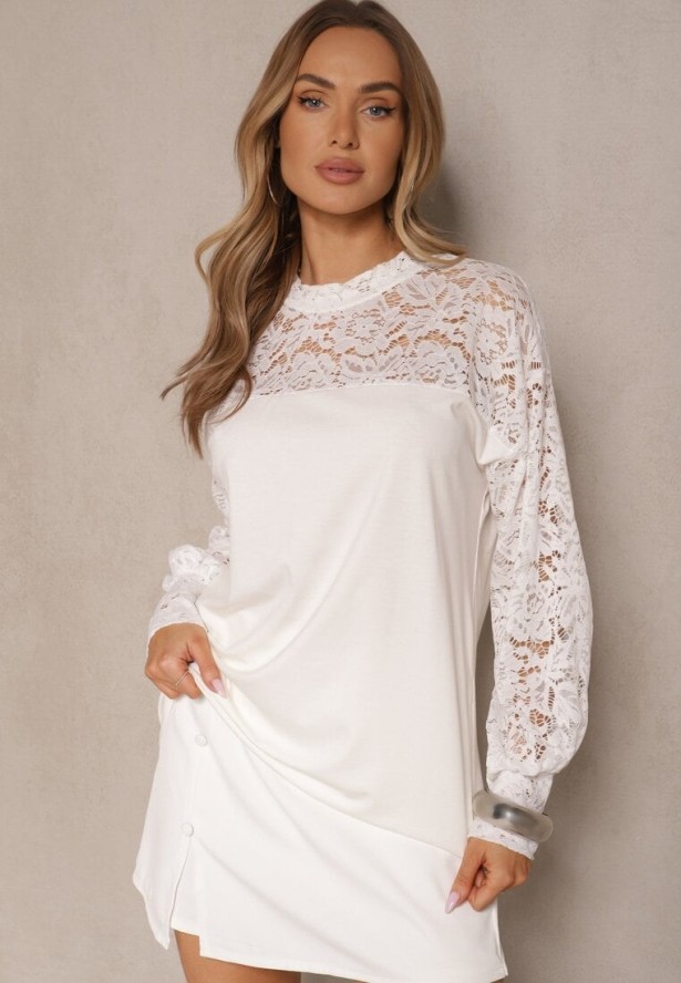 Biała Bluzka z Wiskozą z Koronką Eviriva