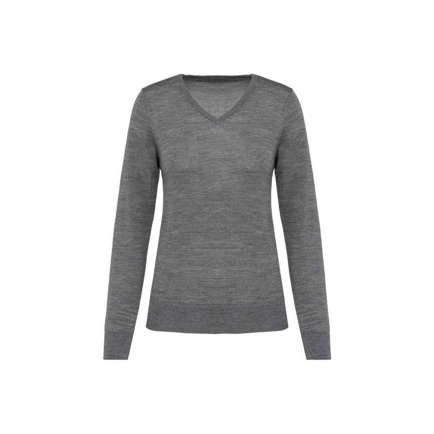 Damski sweter z merynosów z dekoltem v-neck Kariban Premium
